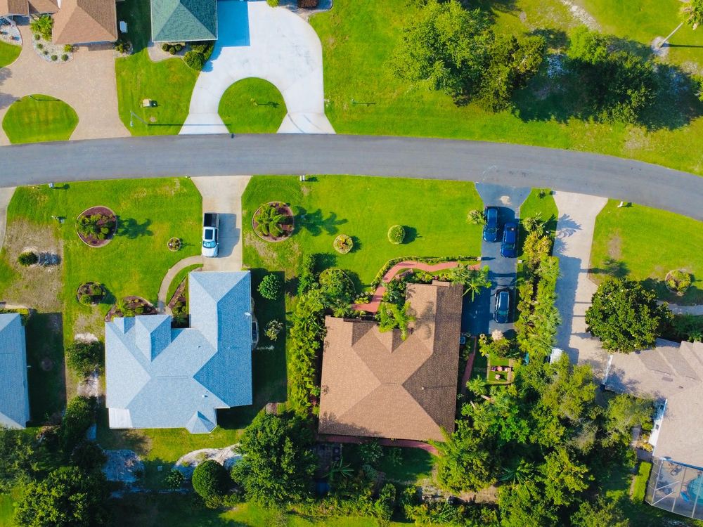 Neighborhood homes beside shared green space